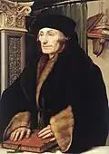 Retrato de Desidério Erasmo de Roterdã com Pilastra Renascentista, de Hans Holbein, o Jovem, de 1523
