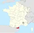 Em vermelho, a localização do Rosselló