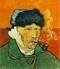 Autorretrato de Vincent Van Gogh com cachimbo e orelha enfaixada, de 1889