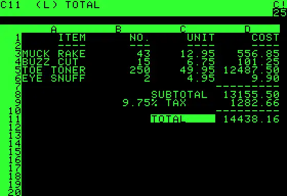 Captura de tela mostrando a execução do VisiCalc em um computador Apple II