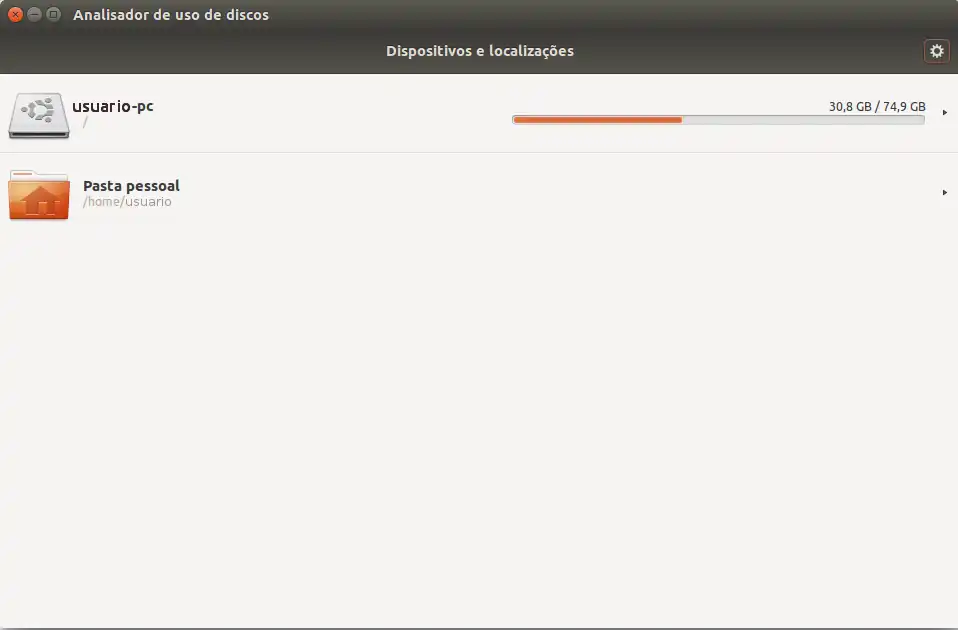 Analisador de disco Ubuntu