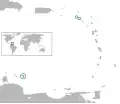 Em verde, a localização de Bonaire, Saba e Santo Eustáquio no Caribe
