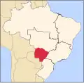 Localização de Mato Grosso do Sul (em vermelho) dentro do Brasil e da América do Sul]]