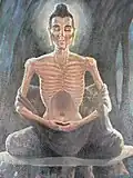 Pintura em Tuanti, no Miamar, retratando o período de magreza extrema de Buda