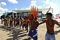 Manifestação indígena em frente ao Supremo Tribunal Federal, em Brasília, durante julgamento sobre a Terra Indígena Raposa-Serra do Sol