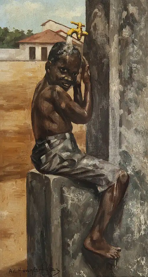 Negrinho sob uma torneira