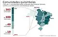 Mapa mostrando a distribuição dos remanescentes de quilombos no Brasil