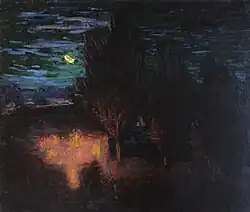 Les Korrigans sous la lune - A dança dos elfos de Pont-Aven (paisagem ao luar com árvores altas) por Roderic O'Conor, ca. 1898-1900