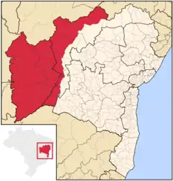 Em vermelho, representação aproximada do território da comarca de São Francisco