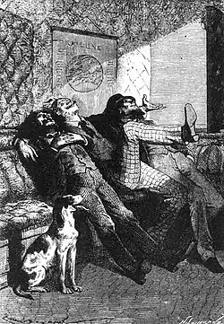 Uma ilustração do romance de Jules Verne "Ao Redor da Lua" desenhada por Bayard e Alphonse de Neuville, 16 de setembro de 1872