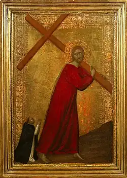 Cristo, com um retrato do doador, um frade dominicano, Barna da Siena, 1330-1350, atualmente na Coleção Frick.