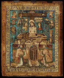 Pintura de penas asteca feita por Diego Huanutzin, sobrinho e genro de Montezuma II como presente para o papa Paulo III, datado de 1539[10]