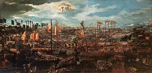 A Batalha de Lepanto por Andrea Vicentino (c. 1571-1600), Museu Correr, Veneza.