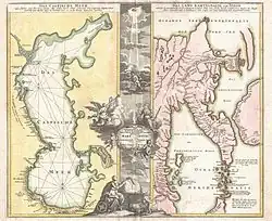 Mapa Homann do Mar Cáspio e Kamchatka, de 1725.