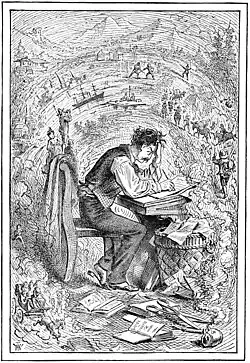 Mark Twain trabalhando, por True Williams (As Memórias do Autor, p. 17)