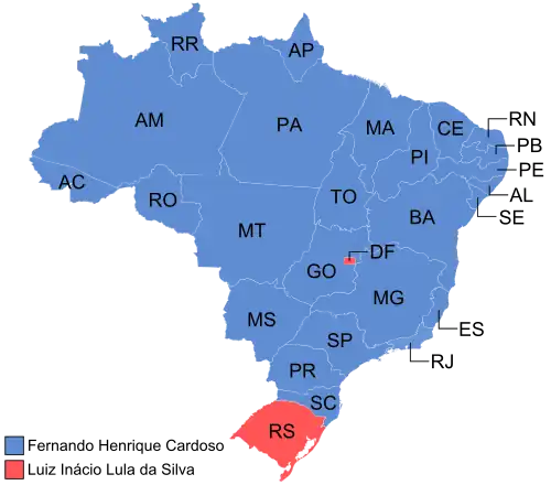 Estados e territórios onde cada candidato venceu, segundo a legenda.