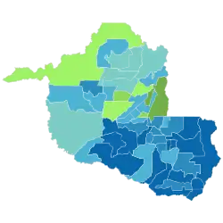 Resultado por município do primeiro turno da eleição para governador em Rondônia em 2002.