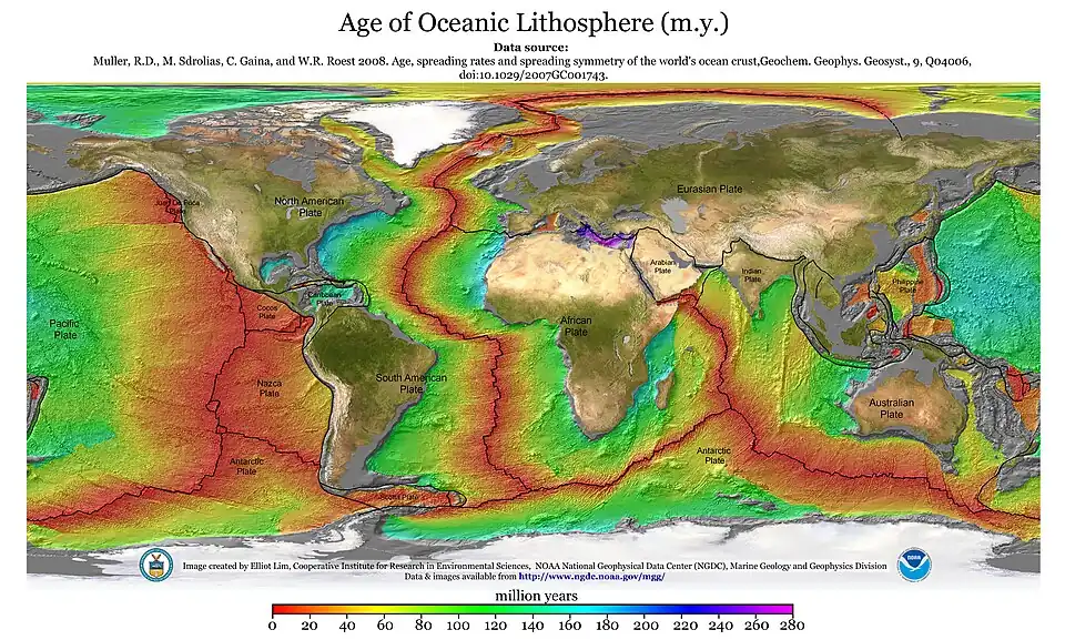 Segundo a Teoria da Terra em Expansão e a premissa de que a subducção é algo inexistente, a área correspondente aos oceanos começou a surgir a aproximadamente 280 milhões de anos.
