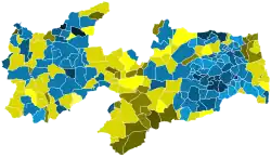 Resultado por município do 1º turno da eleição para governador da Paraíba em 2014.