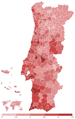 Votação do B.E. por concelho.