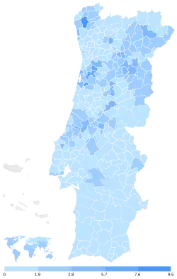 Votação do CDS–PP por concelho.