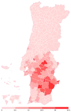 Votação do PCP–PEV por concelho.