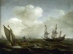 Um kaag e um navio holandês com vento forte (1630), pintura a óleo de Hendrick Cornelisz Vroom
