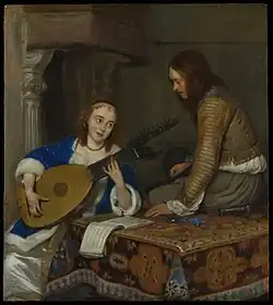 Uma mulher tocando o Teorbo-alaúde e um Cavalier, por volta de 1658, Museu Metropolitano de Arte
