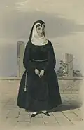 Ilustração (publicada em 1843) de uma freira do convento de Santa Clara no Funchal.