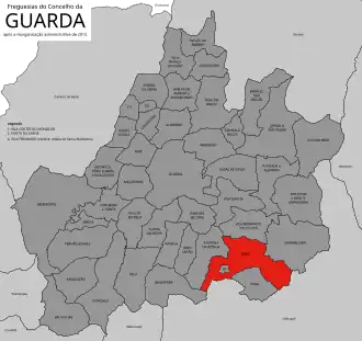 Localização no município de Guarda