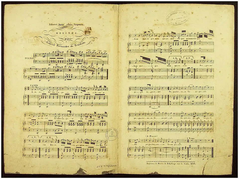 Modinha "Adorei uma alma impura" de Gabriel Fernandes da Trindade, publicada na série PAMM