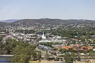 Vista aérea da região central de Wagga Wagga