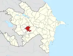 Mapa do Azerbaijão mostrando o distrito de Aghjabadi