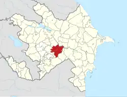 Mapa do Azerbaijão mostrando o distrito de Aghjabadi