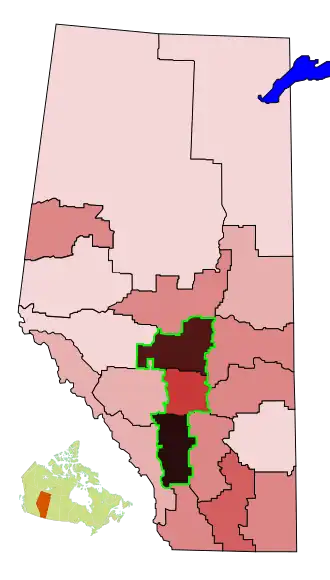 O corredor consiste nas três divisões censitárias mais densamente povoadas de Alberta e nas três maiores cidades.