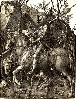 Cabaleiro, a Morte e o Diaño, gravado de Albrecht Dürer (1513).