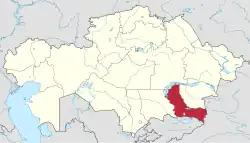 Mapa do Cazaquistão, localização da região de Almati destacada