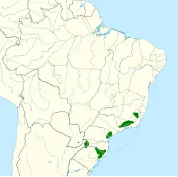 Mapa de distribuição do papagaio-de-peito-roxo