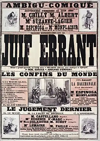 Cartaz de propaganda da peça teatral Juif errant (1860)