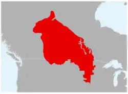 Em vermelho, sua área de distribuição