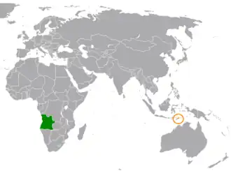 Mapa indicando localização de Angola e de Timor-Leste.