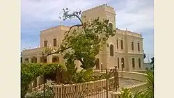 Imagem do Hospital Psiquiátrico Dr. José Lopes, antiga Vila Lilota. Em frente ao palacete, centralizada, aparece uma árvore.