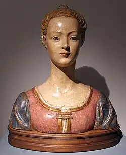 Busto de jovem mulher, madeira pintada