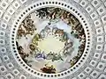 O afresco de 1865 de Brumidi The Apotheosis of Washington adorna a parte inferior da cúpula na rotunda do Capitólio dos Estados Unidos