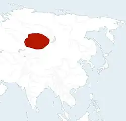 Distribuição natural da Aquilegia sibirica na Ásia[1]