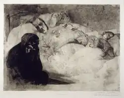 Desemprego, 1909, gravura em linha, ponta seca, água-tinta, esmeril e verniz mou com impressão do papel de transferência de Ziegler