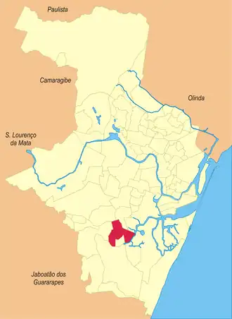 Localização do bairro Areias na cidade do Recife