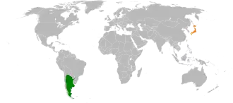 Mapa indicando localização da Argentina e do Japão.