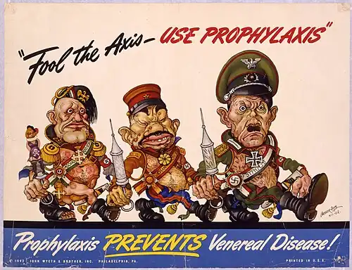 Fool the Axis Use Prophylaxis poster (1942), Filadélfia.