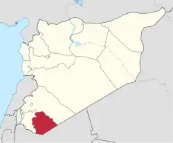 Map of Syria with Sueida highlighted.